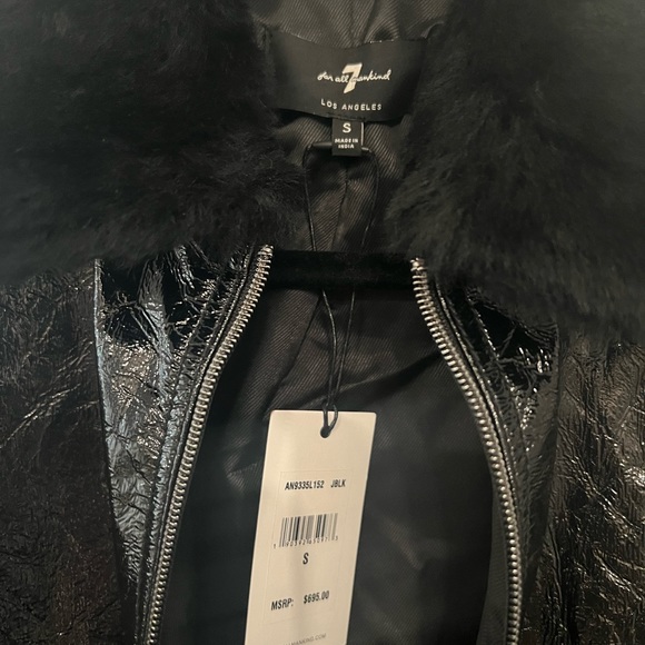 7 For All Mankind. Faux Fur Collar Patent Leather Jacket - Picture 3 of 11